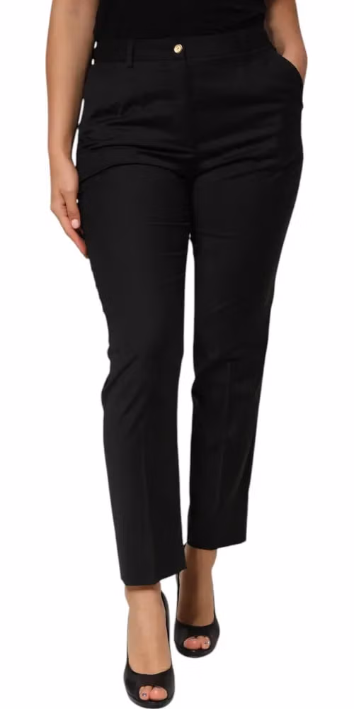 Black Polyester Tapered Women Trouser Pants
