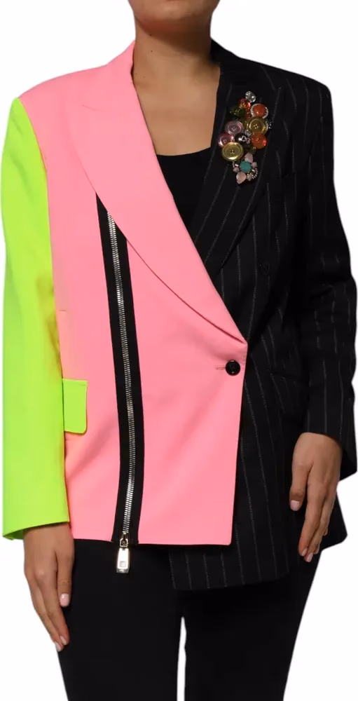 Multicolor Patchwork Embellished Coat Jacket