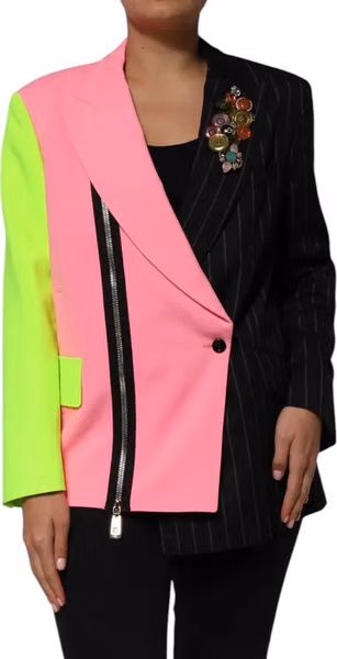 Multicolor Patchwork Embellished Coat Jacket