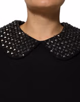 Black Crystal Embellished Collared Mini Dress 4