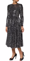 Black Sequined Long Sleeves Midi A-line  Dress 2