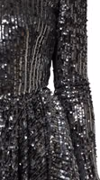 Black Sequined Long Sleeves Midi A-line  Dress 5