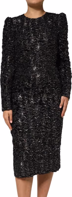 Black Sequin Bouclé Tweed Sheath Dress