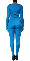 Blue Nylon Crew Neck Bodycon Jumpsuit Dress 3