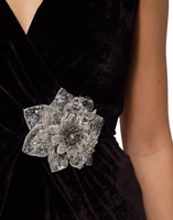 Black Velvet Flower Embellishment Aline Dress 5