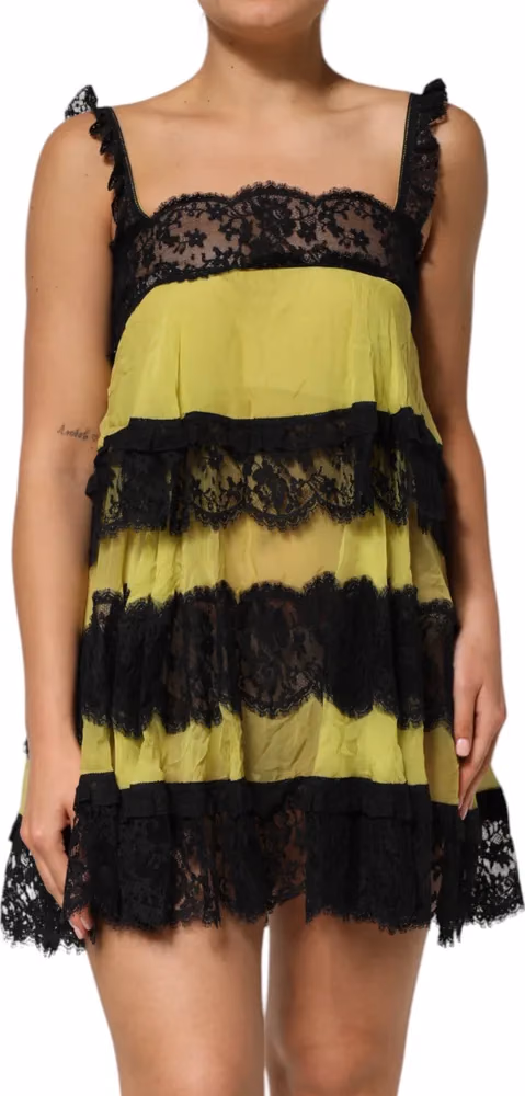 Yellow Black Babydoll Chemise Lingerie Dress