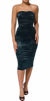 Green Silk Satin Fitted Strapless Dress 1