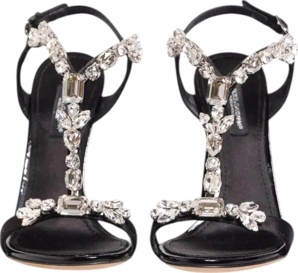 Black Keira Crystals Heels Sandals Shoes