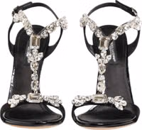 Black Keira Crystals Heels Sandals Shoes 1