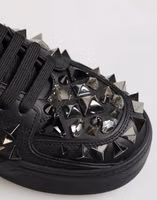 Black Leather Studded Low Top Sneakers Shoes 1