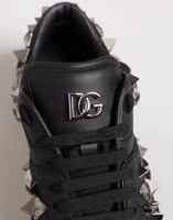 Black Leather Studded Low Top Sneakers Shoes 2