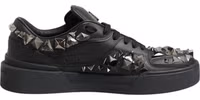 Black Leather Studded Low Top Sneakers Shoes 4