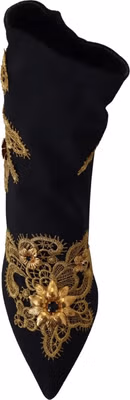 Black Gold Embroidery Crystal Boots Shoes