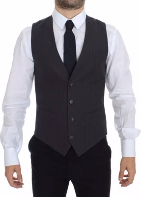 Gray Striped Formal Dress Gilet Vest