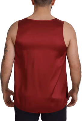 Red Round Neck Sleeveless Silk T-shirt