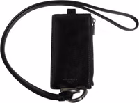 Black Leather Logo Embossed Lanyard Card Holder Wallet 2