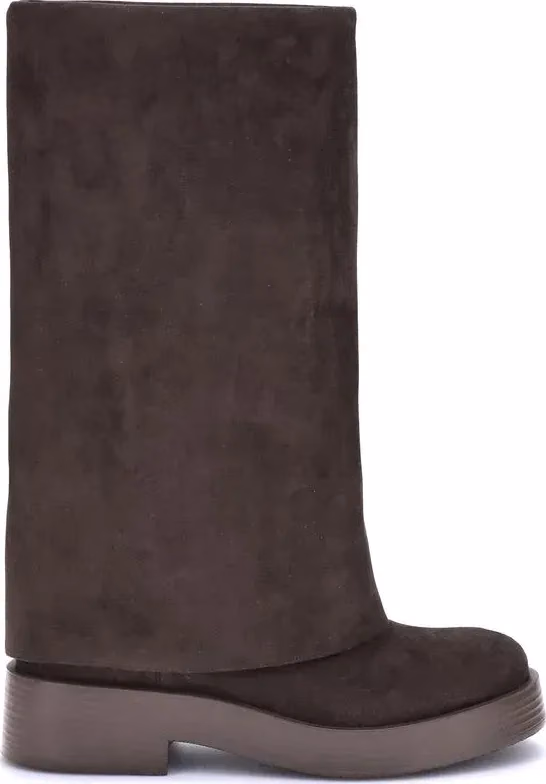 Brown Polyester Flat Boots