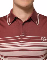 Cotton Burgundy Striped DG Logo Polo  T-shirt 4