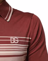 Cotton Burgundy Striped DG Logo Polo  T-shirt 5