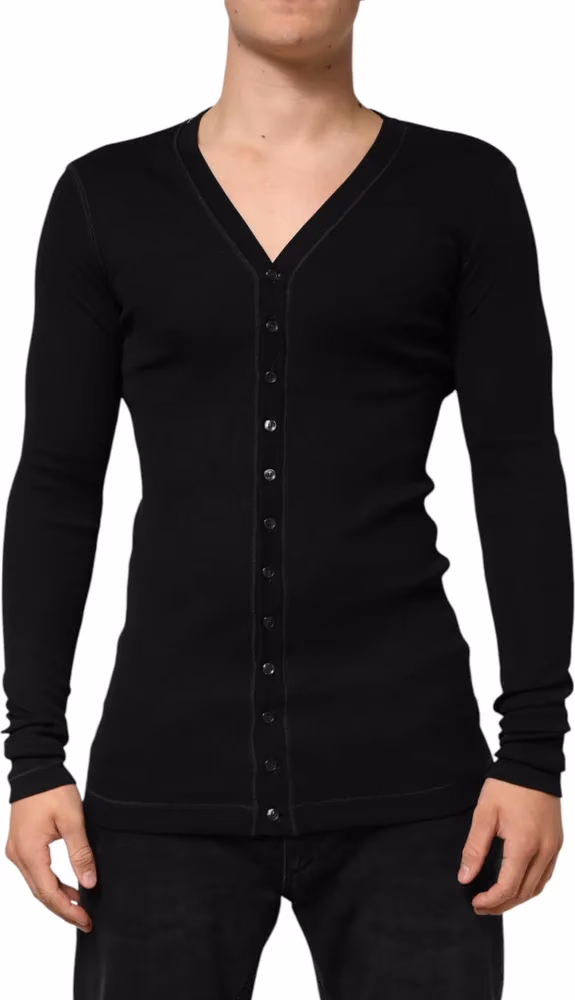Black Cotton Button Up Men Cardigan Sweater