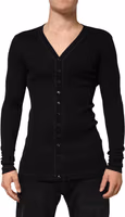 Black Cotton Button Up Men Cardigan Sweater 1