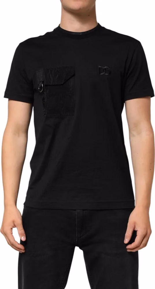 Black Cotton Embroidered DG Logo Pocket T-shirt