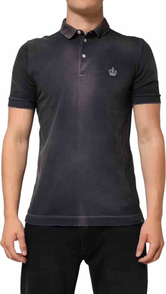 Gray Cotton Crown Collared Men Polo T-shirt