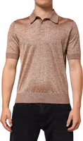 Brown Silk Textured Short Sleeve Polo T-shirt 1