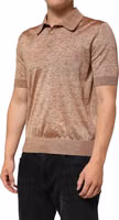 Brown Silk Textured Short Sleeve Polo T-shirt 2