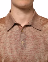 Brown Silk Textured Short Sleeve Polo T-shirt 4