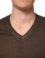 Dark Brown Cotton Tattered Logo Men T-shirt 4