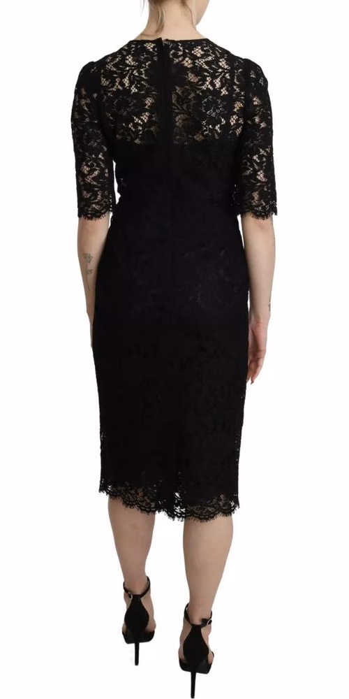 Black Floral Lace Sheath Knee Length Dress