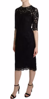 Black Floral Lace Sheath Knee Length Dress 2