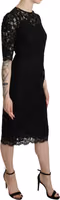 Black Floral Lace Sheath Knee Length Dress 3