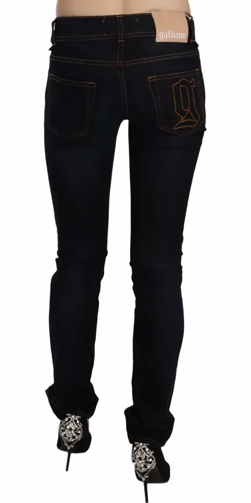 Dark Blue Mid Waist Slim Fit Denim Casual Pants Jeans