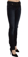 Dark Blue Mid Waist Slim Fit Denim Casual Pants Jeans 3
