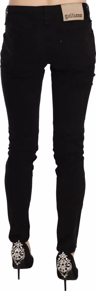 Black Mid Waist Slim Fit Skinny Denim Casual Pants Jeans