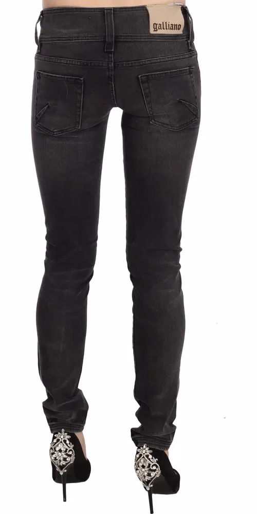 Black Washed Low Waist Slim Fit Skinny Denim Pants Jeans