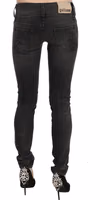 Black Washed Low Waist Slim Fit Skinny Denim Pants Jeans 1