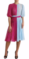 Light Blue Silk Two Tone Midi Dress 3