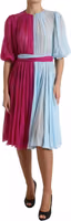 Light Blue Silk Two Tone Midi Dress 4