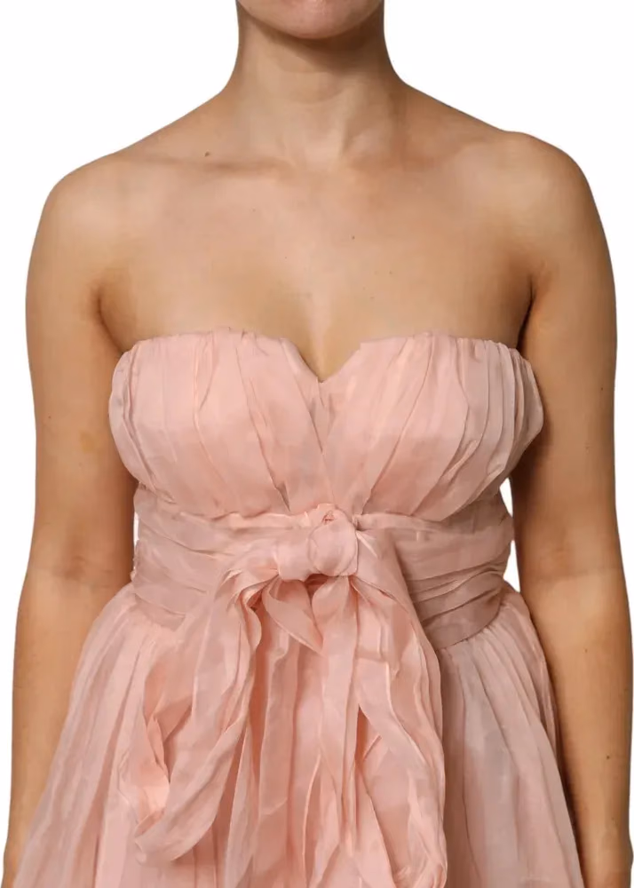 Pink Silk Chiffon A-line Pleated Midi Dress
