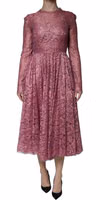 Pink Floral Lace Long Sleeve Midi Dress 4