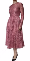 Pink Floral Lace Long Sleeve Midi Dress 5