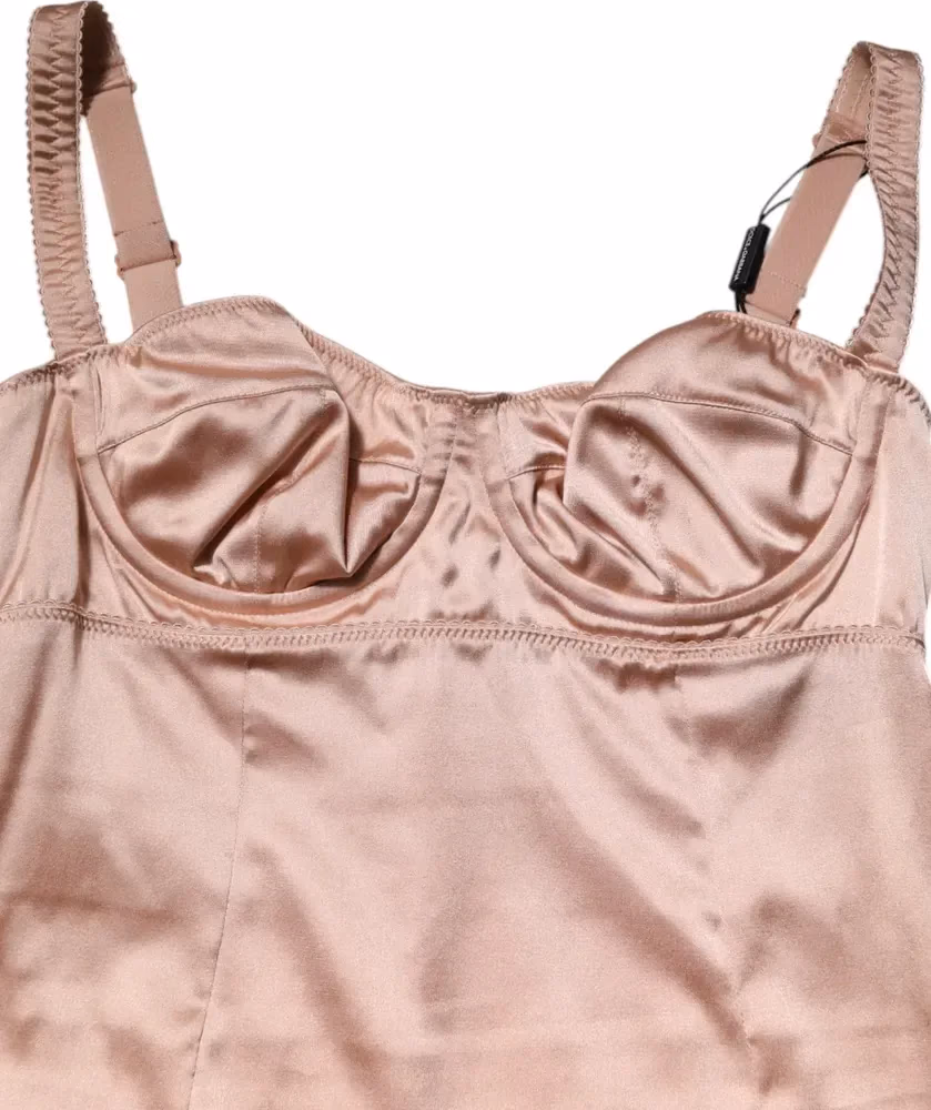 Blush Pink Silk Satin Bustier Midi Bodycon Dress