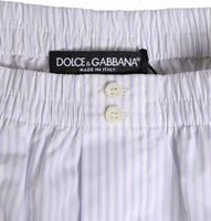 White Blue Cotton Striped Button Fly Shorts Swimwear 2