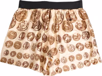 Brown Ancient Coin Print Silk Shorts Swimwear 4