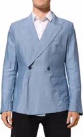 Light Blue Linen Double Breasted Men Jacket Blazer 1