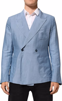 Light Blue Linen Double Breasted Men Jacket Blazer