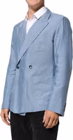 Light Blue Linen Double Breasted Men Jacket Blazer 2